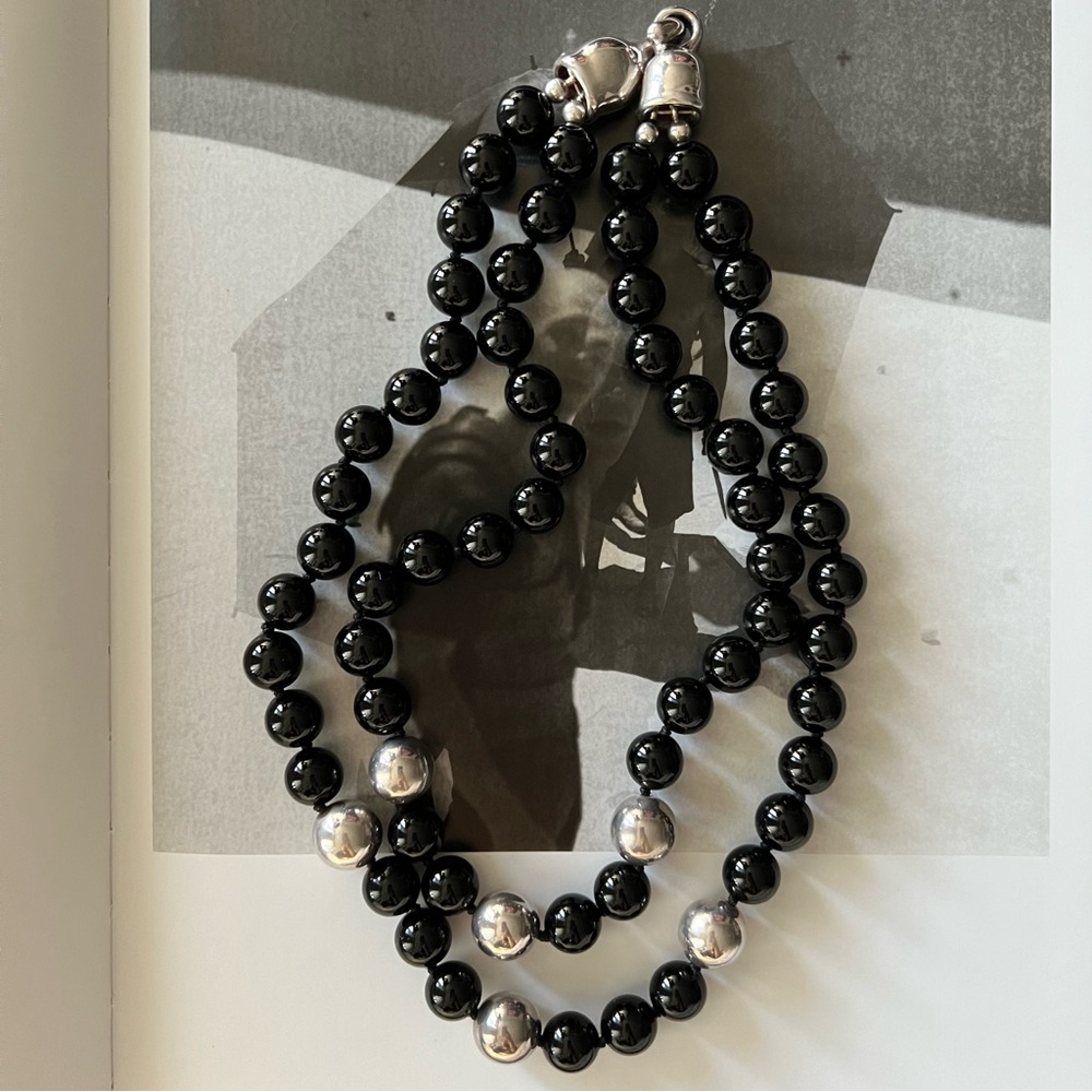 SIMON SEBBAG • Black Onyx Sterling Silver Double Layer Beaded Necklace